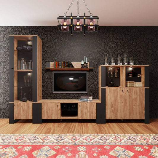 Ράφι Τοίχου Old Wood Χρυσός Δρυς με Μαύρο 115.6x17.6x20