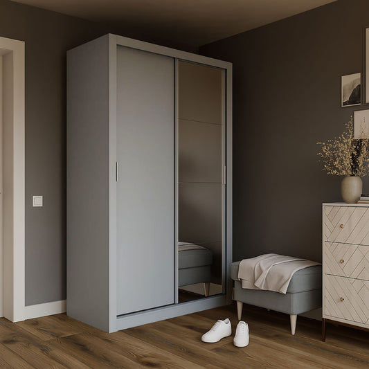 Ντουλάπα Linea Γκρι με Καθρέφτη 120x60x215