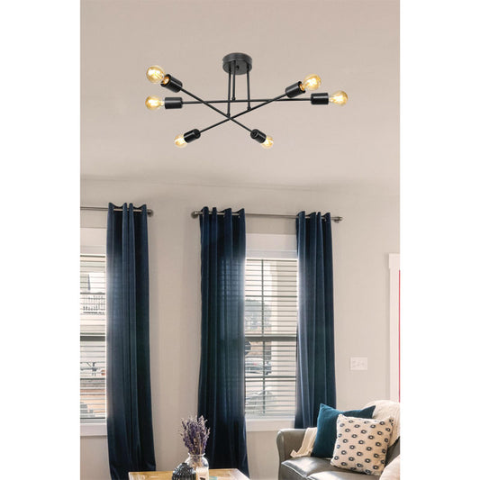 Φωτιστικό Οροφής Εξάφωτο PWL-1122 Ε27 Μαύρο Φ61x25