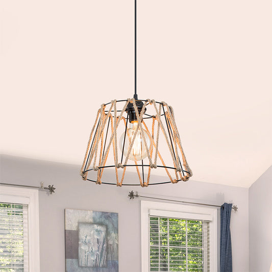 Φωτιστικό Οροφής Μονόφωτο PWL-1160 E27 Μαύρο-Σχοινί 31x23.5