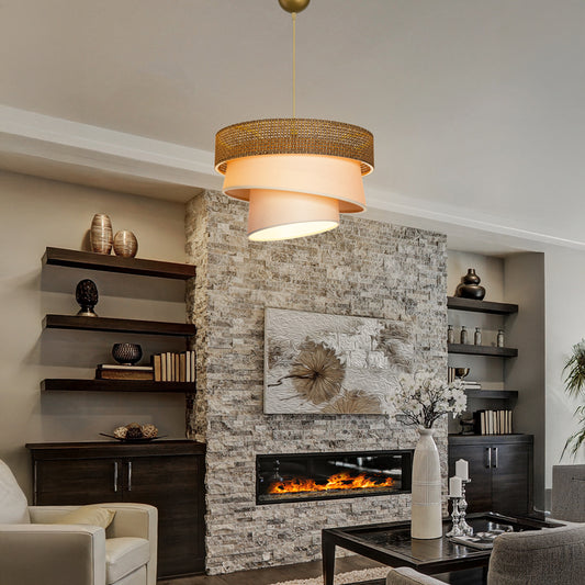 Φωτιστικό Οροφής Μονόφωτο Tazma Ύφασμα σε Καφέ και Κρεμ Απόχρωση Φ38x65