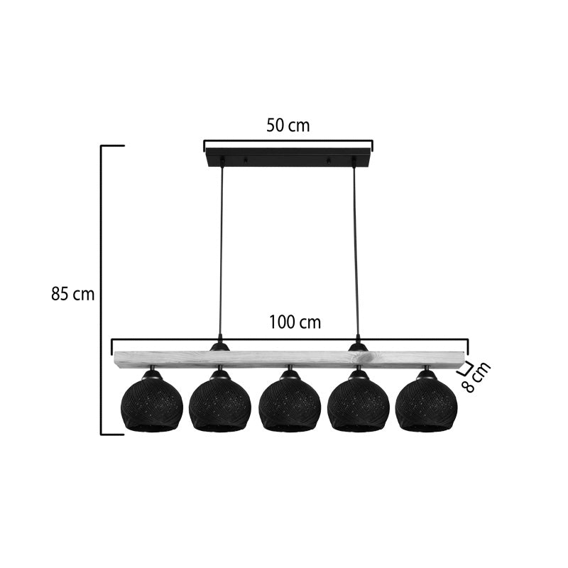 Φωτιστικό Οροφής Πεντάφωτο Salote Ε27 σε Καφέ-Μαύρη Απόχρωση 100x18x24