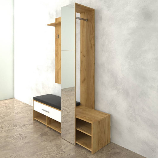 Σετ Εισόδου 3 Τεμ. Ruta με Καθρέπτη και Μαξιλάρι Χρυσός Δρυς με Λευκό 150x40x199