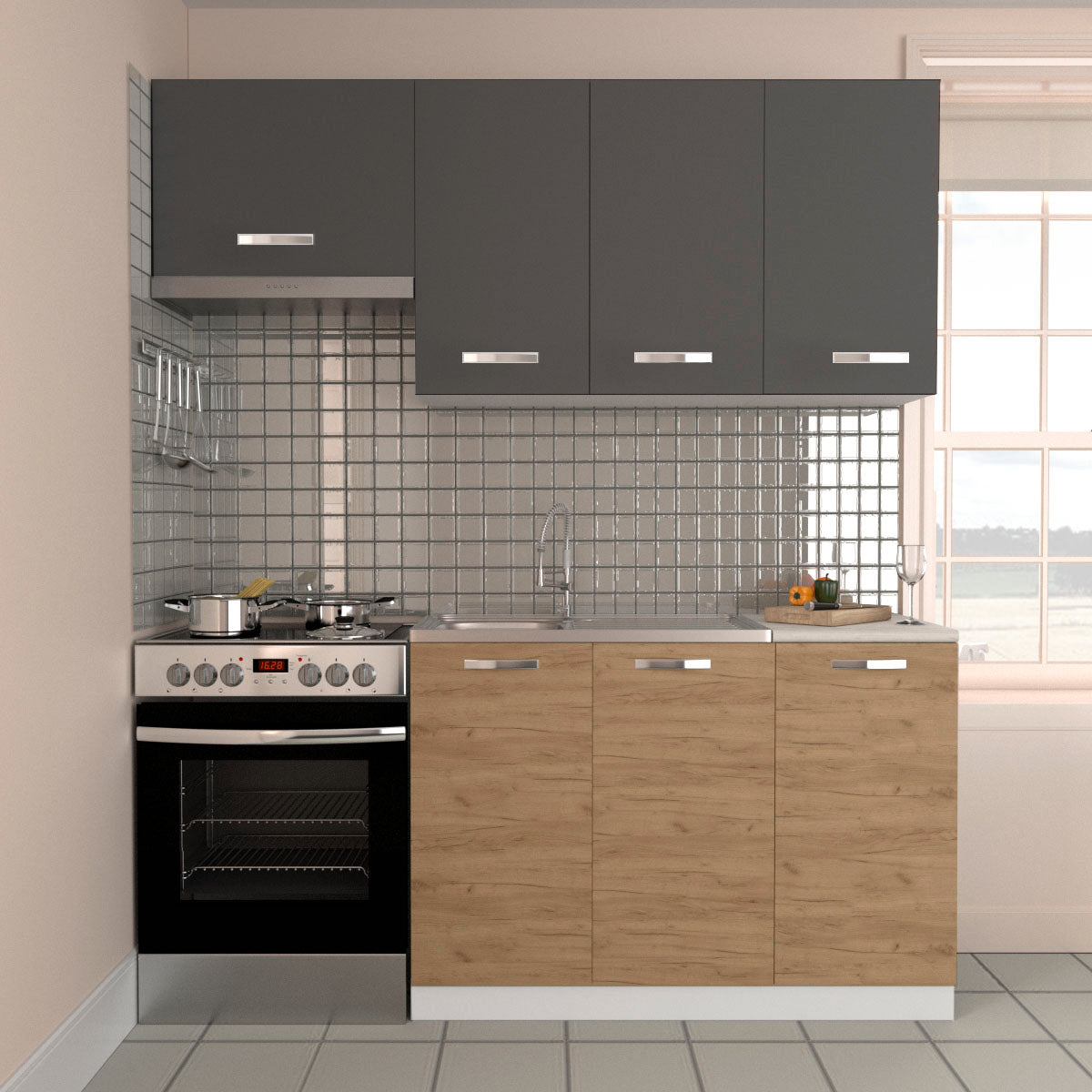 Charlotte Kitchen Set Gold Oak-Graphite