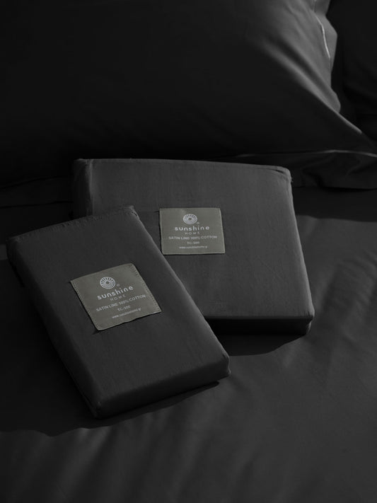 Σετ Σεντόνια Βαμβακοσατέν Omnia Μονόχρωμα Black King Size 280x300εκ
