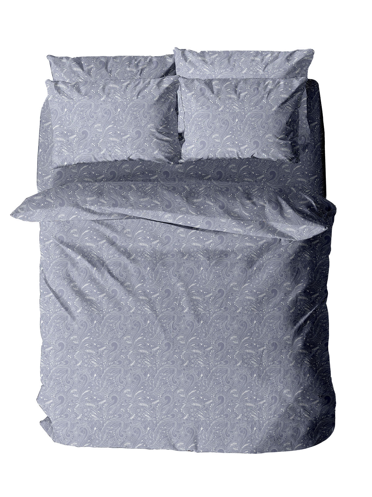 Σετ Σεντόνια Menta Εμπριμέ 440 Grey Διπλό με Λάστιχο 150x200+30εκ
