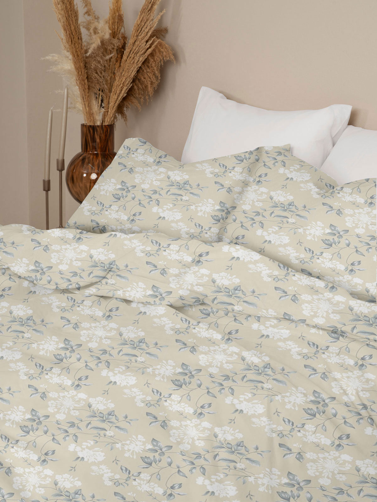 Σετ Σεντόνια Menta Εμπριμέ 360 Beige Διπλό 200x250εκ