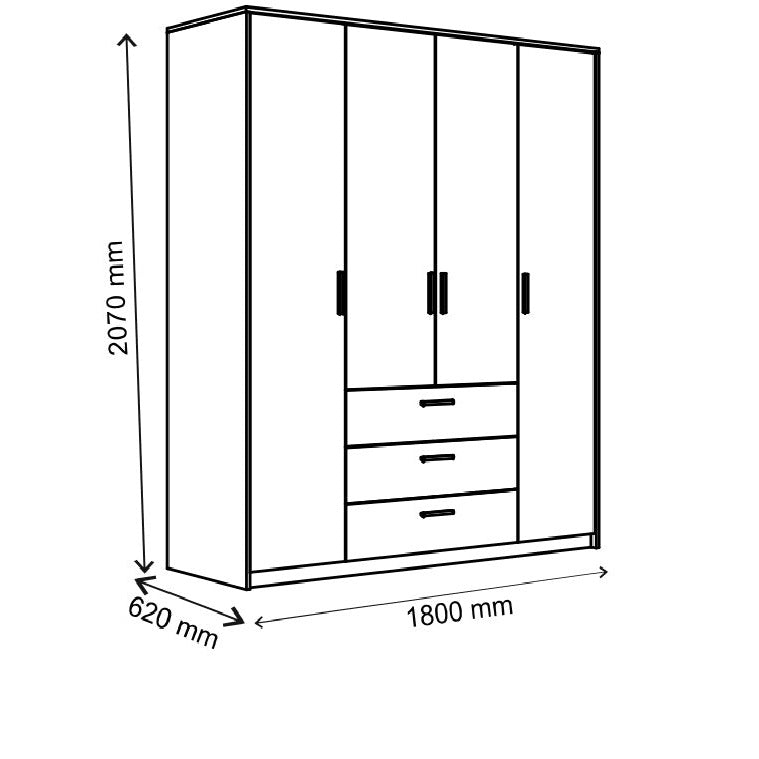 Ντουλάπα Τετράφυλλη Rico Λευκή-Sonoma 180x62x206