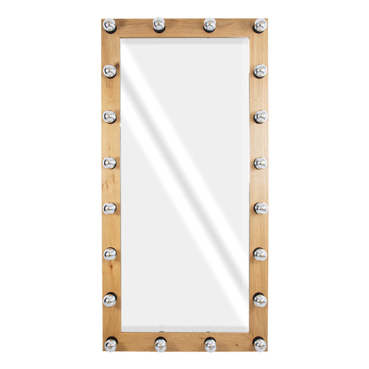 MAKEUP MIRROR-160x80-1 Μοντέρνος Καθρέπτης Μακιγιάζ με Πλαίσιο Φυσικού Ξύλου με Διακόπτη On/Off 20 x E27 AC220-240V - Μ80 x Π7 x Υ160cm - Μπεζ Δρυς