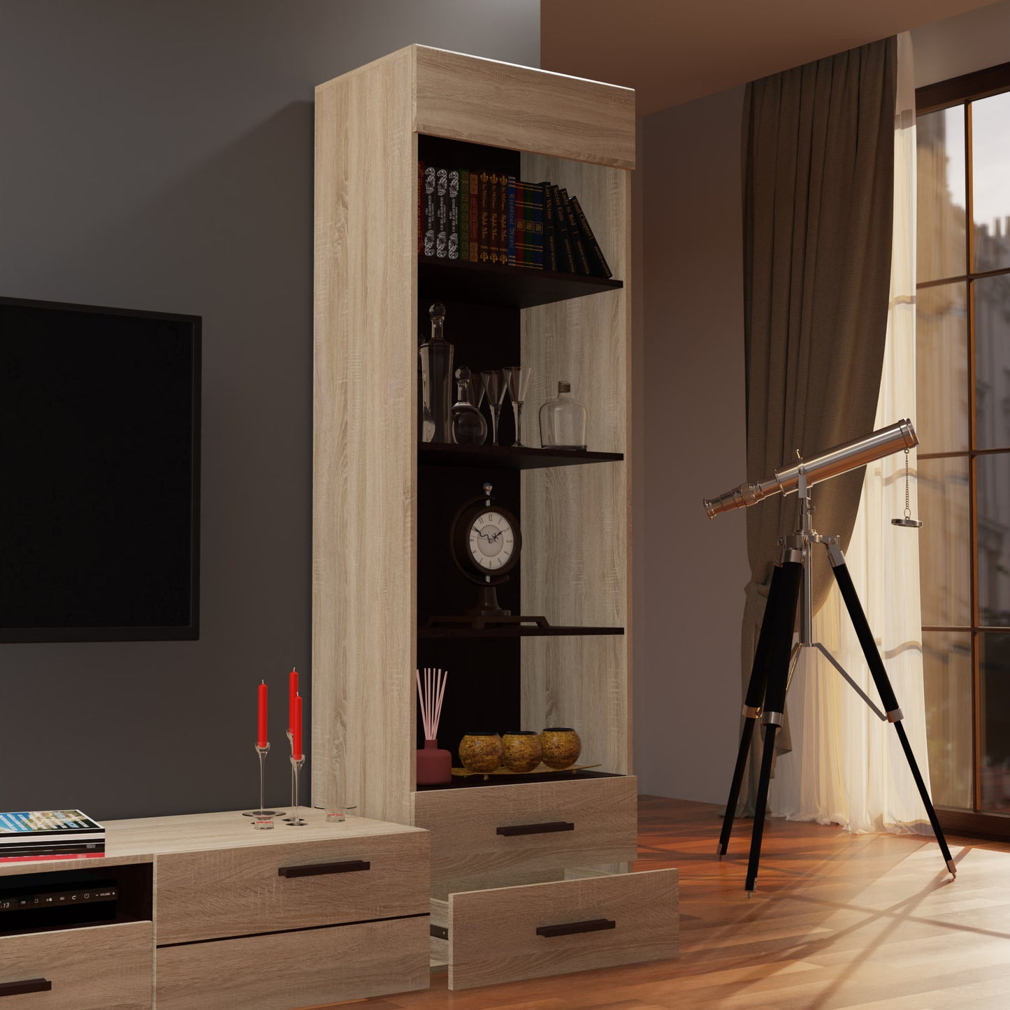 Βιβλιοθήκη Solo 60x41x197 Sonoma με Wenge και MDF Καμπυλωτό Τελείωμα