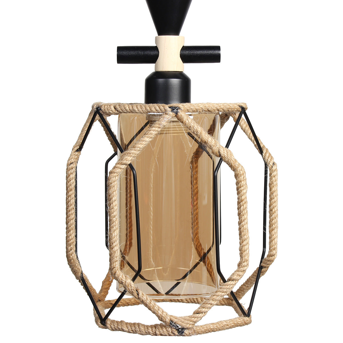 Φωτιστικό Μεταλλικό Κρεμαστό Μονόφωτο Ε27 19x16χ33 εκ. Μαύρο με Σχοινί και Γυαλί