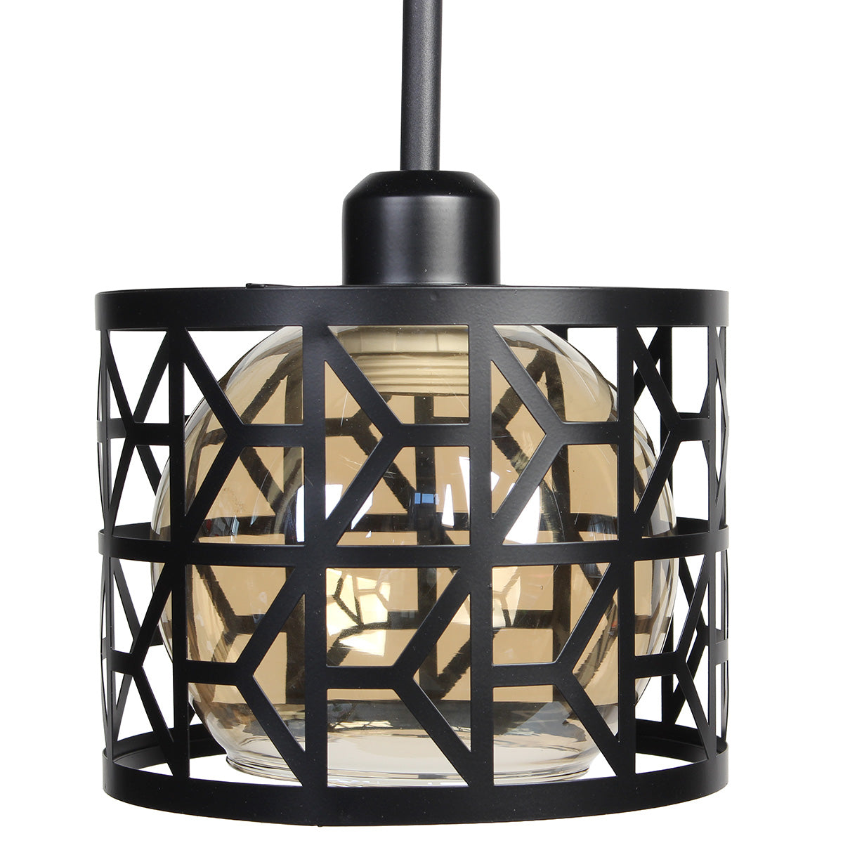 Φωτιστικό Μεταλλικό Κρεμαστό Μονόφωτο Ε27 Φ18x14 εκ. Μαύρο με Γυαλί