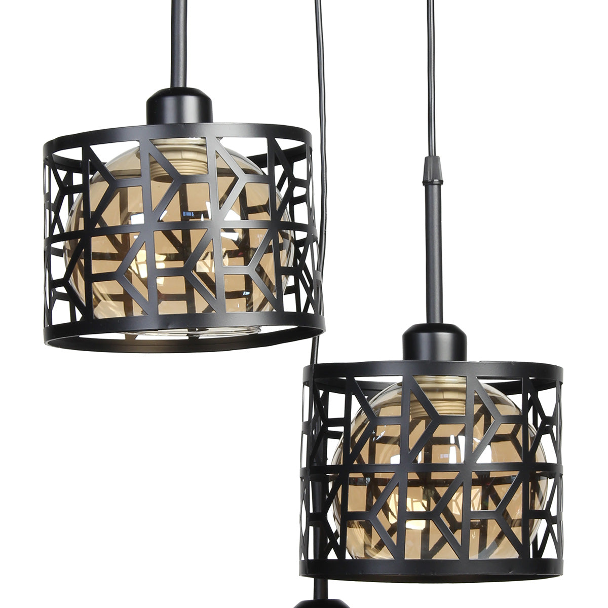 Φωτιστικό Μεταλλικό Κρεμαστό Άνισο 3 x Ε27 Φ23 εκ. Μαύρο με Γυαλιά