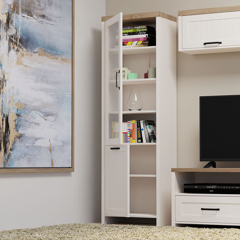 Βιτρίνα Verne Μονόφυλλη 59.7x37.2x191.6 Λευκό-Φυσικός Δρυς