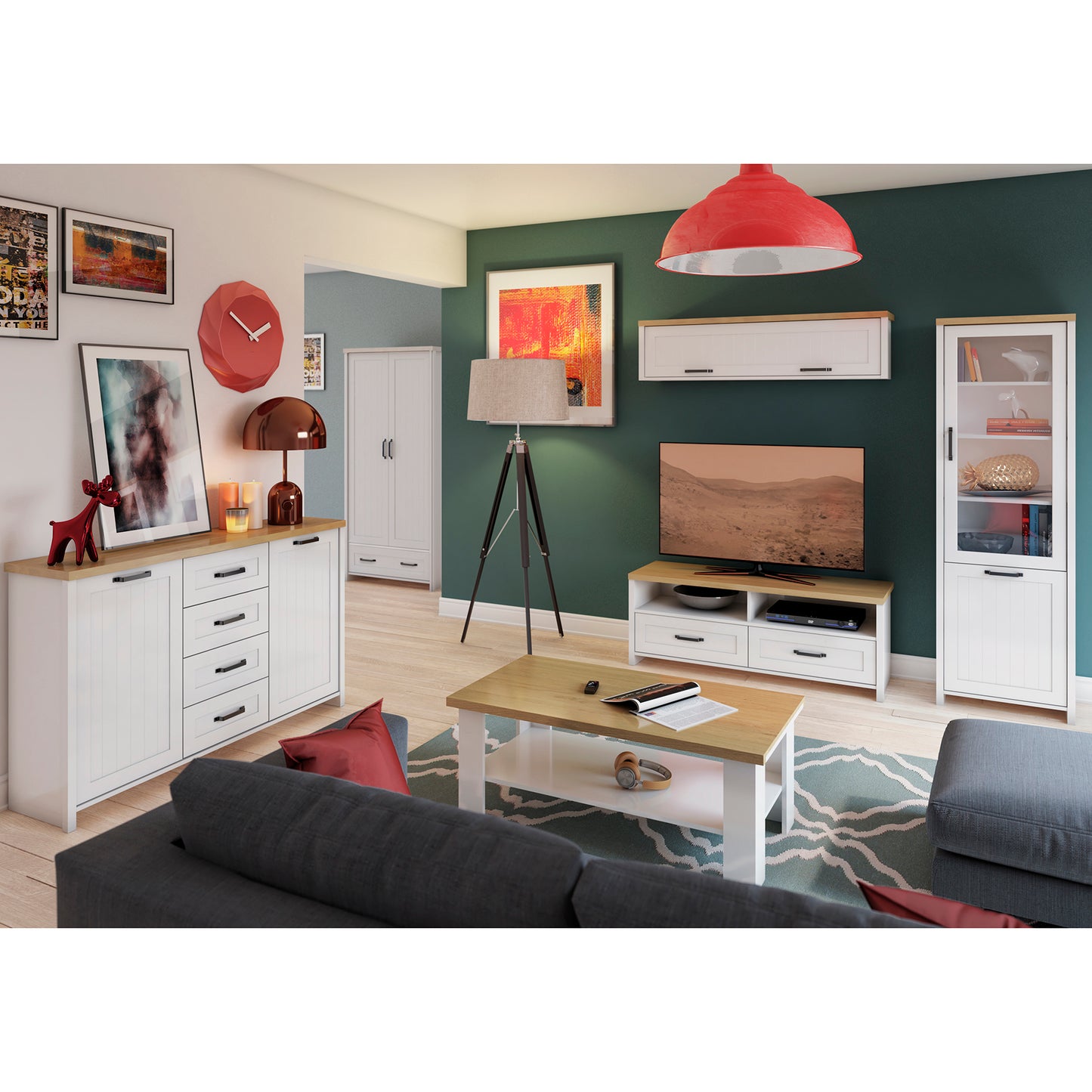 Έπιπλο TV Verne 137.9x45x52.1 Λευκό-Φυσικός Δρυς