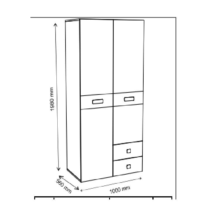 Ντουλάπα Δίφυλλη Pump 100x56x198 Λευκό-Λευκό Αντικέ