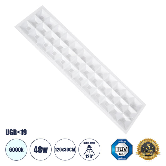 ZEUS 60971 Χωνευτό LED Panel 120x30cm 48W 7440lm 120° CRI≥86Ra UGR<19 Anti-Glare Shield Diffuser AC 220-240V IP44 Μ60 x Π60 x Υ3.3cm - Ψυχρό Λευκό 6000K - Bridgelux High Lumen Chips - TÜV Certified Driver