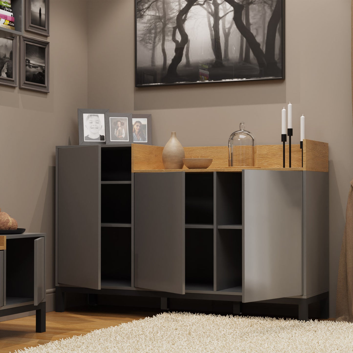 Μπουφές Beril Ανθρακί-Χρυσό Δρυς 155.1x42x98.6