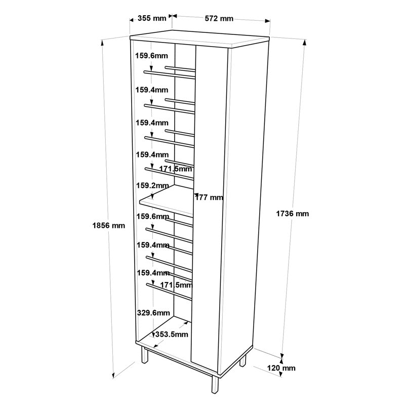Παπουτσοθήκη Scarpiera 18 Ζευγών σε Φυσικό-Ανθρακί Απόχρωση 57.2x35.5x185.6