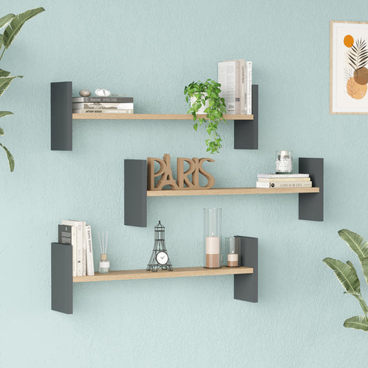 Ραφιέρα Τοίχου Mento Oak με Ανθρακί 75,6x14,5x23,6