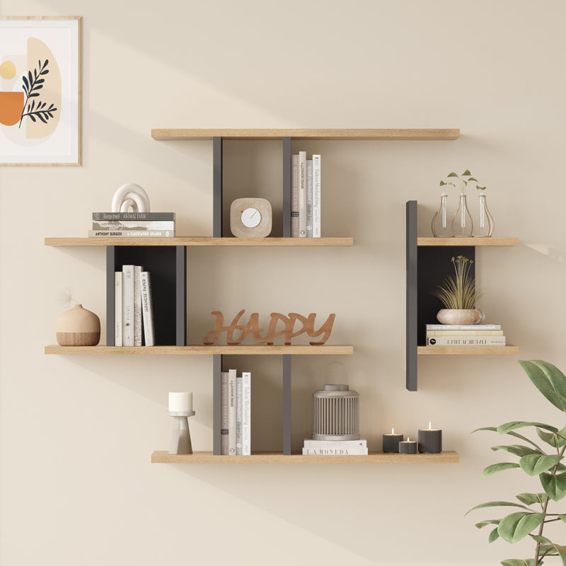 Ραφιέρα Τοίχου Ledia Oak με Ανθρακί 110,6x14,5x78