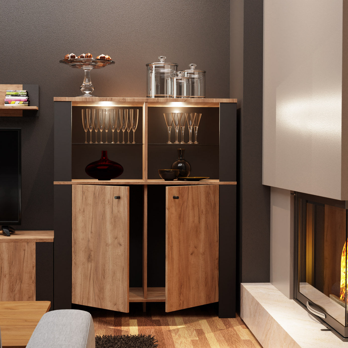 Μπουφές Old Wood Χρυσός Δρυς με Μαύρο 106.2x44xx128.5