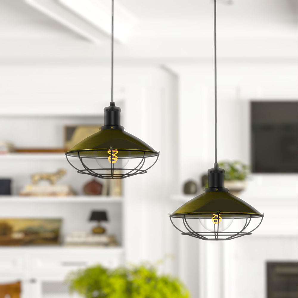 Φωτιστικό Κρεμαστό Μονόφωτο Μεταλλικό Μπρονζέ με Μαύρες Λεπτομέρειες E27 25x25x150