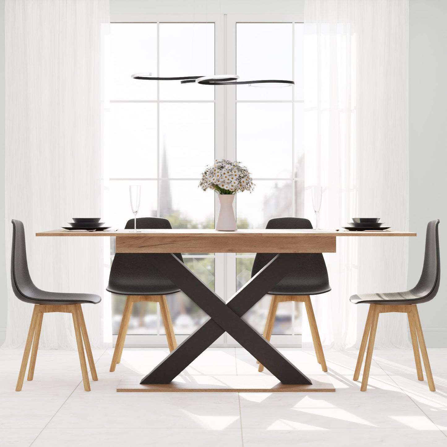 Τραπέζι Επεκτεινόμενο Cross Χρυσό Δρυς-Ανθρακί 150-185x85x76.2