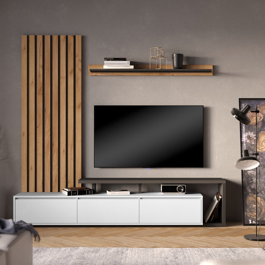 Σύνθετο Σαλονιού Claironse σε Φυσική Απόχρωση-Ανθρακί-Ανοιχτό Γκρι 225x37.6x210