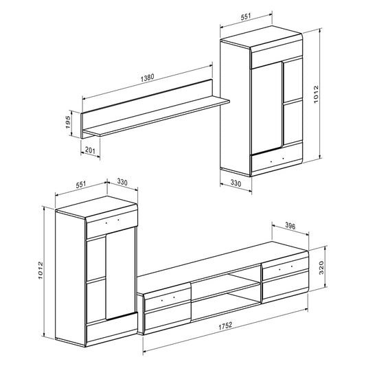 Σύνθετο Σαλονιού Saleto Λευκό 230.2x39.6x202.4