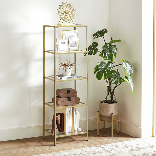 Ραφιέρα Μεταλλική με Γυάλινη Επιφάνεια Letus σε Χρυσή Απόχρωση 40x30x125