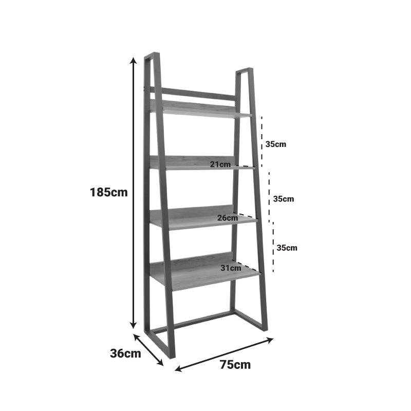 Βιβλιοθήκη Ryder σε Oak-Μαύρη Απόχρωση 75x36x185