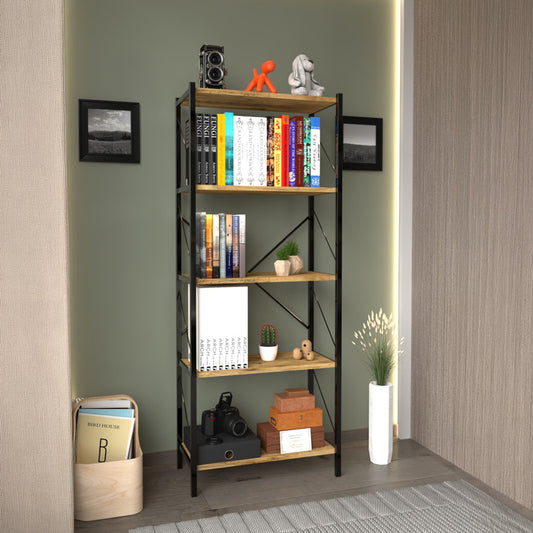 Βιβλιοθήκη Bimblem Oak με Μαύρο Μέταλλο 60x30x150