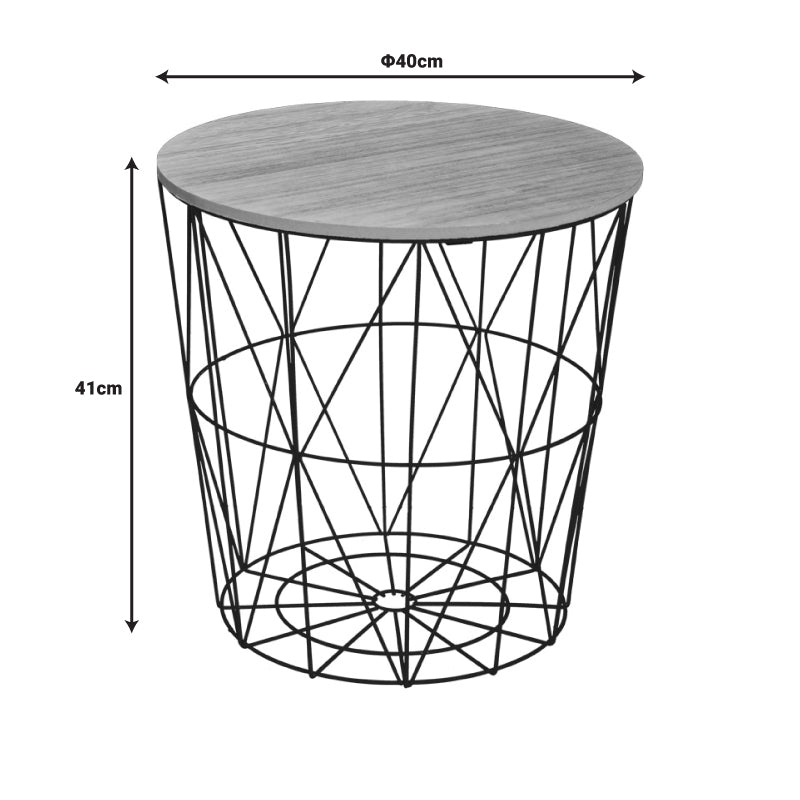 Βοηθητικό Τραπέζι Kumi MDF Επιφάνεια Oak και Μέταλλο σε Μαύρη Απόχρωση Φ40x41