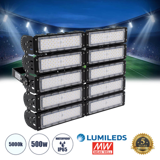 GOLIATH 90104 Προβολέας Γηπέδου LED 500W 75000lm SDCM<5 75°*135° Fish Eye Lens AC 100-277V Αδιάβροχο IP65 IK08 Φυσικό Λευκό 5000K - LUMILEDs SMD Chip & MEANWELL Driver - Μαύρο Χυτό Αλουμίνιο - Μ62 x Π22 x Υ23