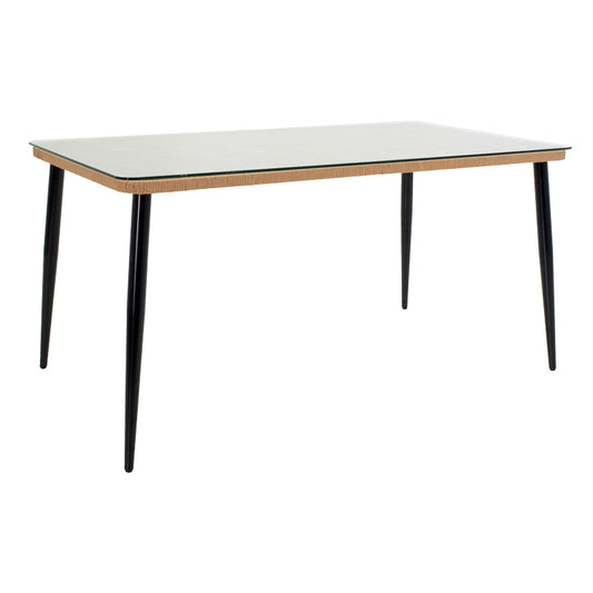 Τραπεζαρία Naoki Χ Σετ 7 Τεμ Rattan PE σε Φυσική Απόχρωση και Μαύρο Μέταλλο 160x90x78