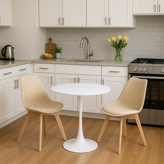 Τραπεζαρία Elijah-Gaston Σετ 3 Τεμ PP-PU σε Taupe-Λευκή Απόχρωση με Φυσικό Πόδι Φ60x74