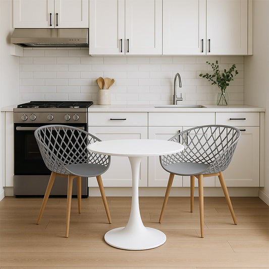 Τραπεζαρία Elijah-Ezra Σετ 3 Τεμ PP-PU σε Γκρι-Λευκή Απόχρωση με Φυσικό Πόδι Φ60x74