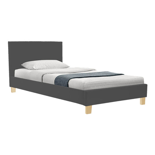 Κρεβάτι με Στρώμα Nevil-Dreamer Ύφασμα Ανθρακί-Ξύλινο Πόδι σε Φυσική Απόχρωση 100x200εκ