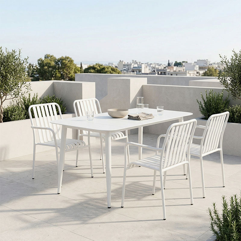 Τραπεζαρία Heven-Vista Σετ 5 Τεμ Λευκό Αλουμίνιο 150x80x72
