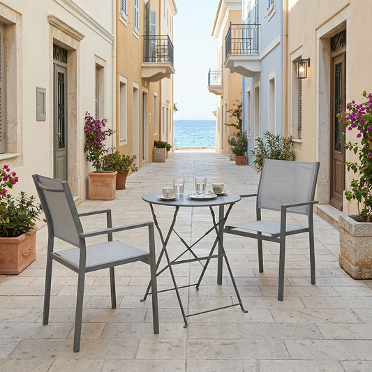 Τραπεζαρία Bistro-Confidence Σετ 3 Τεμ Ανθρακί Μέταλλο με Γκρι Textilene Φ60x71