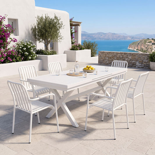 Τραπεζαρία Dagyn-Vista Σετ 7 Τεμ Λευκό Αλουμίνιο 180-240x90x76