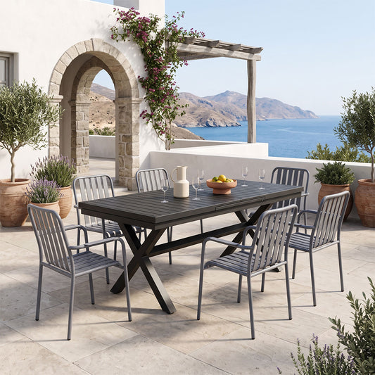 Τραπεζαρία Dagyn-Vista Σετ 7 Τεμ Ανθρακί Αλουμίνιο 180-240x90x76
