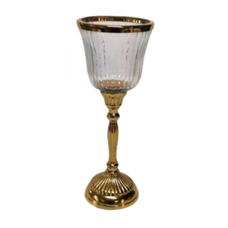 Κηροπήγιο Γυάλινο/Μεταλλικό Διάφανο/Χρυσό 12x12x29