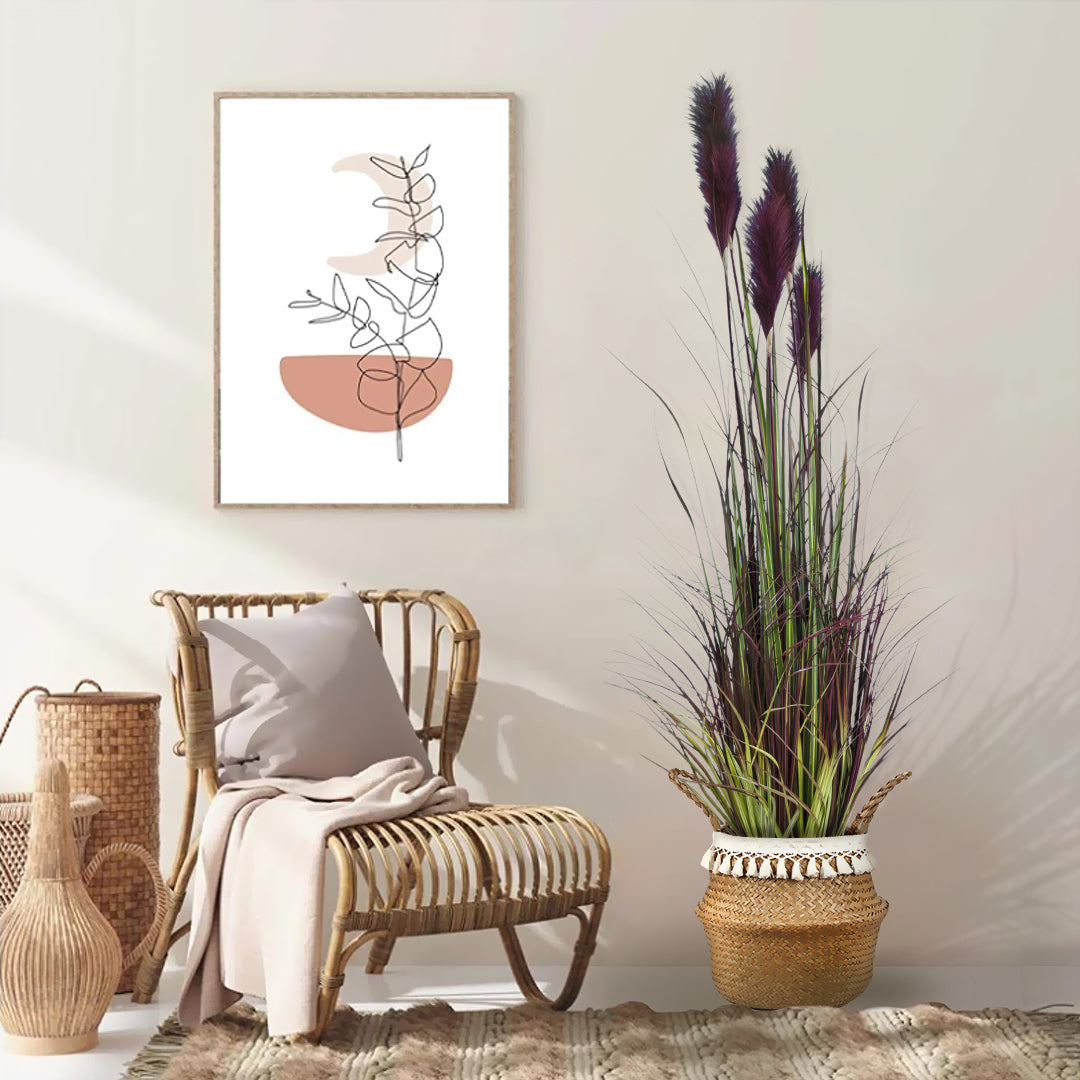 MILOS 20308 Διακοσμητικό Ψάθινο Καλάθι - Κασπώ Γλάστρα - Flower Pot Μπεζ με Μακραμέ Φ32cm x Υ28cm