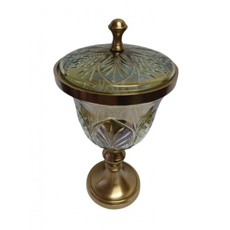 Φοντανιέρα με Πόδι Γυάλινη/Μεταλλική Μελί/Χρυσή 18x18x32