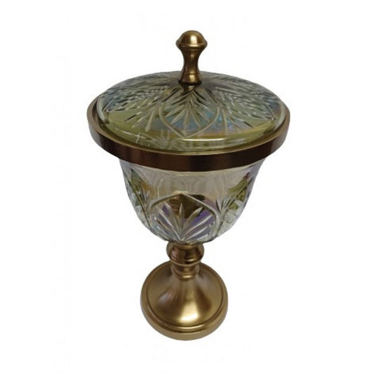 Φοντανιέρα με Πόδι Γυάλινη/Μεταλλική Μελί/Χρυσή 18x18x32