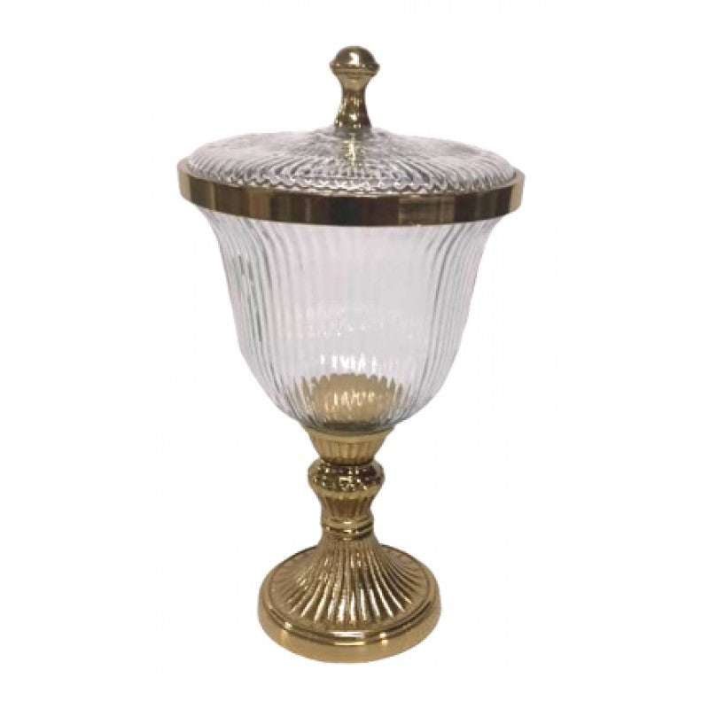 Φοντανιέρα με Πόδι Γυάλινη/Μεταλλική Διάφανη/Χρυσή 18x18x33