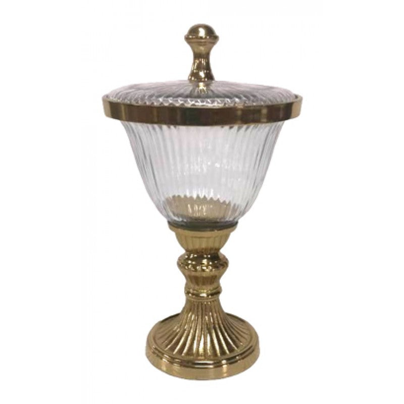 Φοντανιέρα με Πόδι Γυάλινη/Μεταλλική Διάφανη/Χρυσή 16x16x28