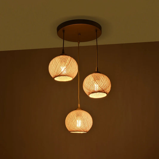 ILLUMIO 201-0027 Vintage Κρεμαστό Φωτιστικό Οροφής με Ντουί 3 x E27 AC 220-240V IP20 - Χρυσό & Μπεζ - Μ40 x Π40 x Υ53